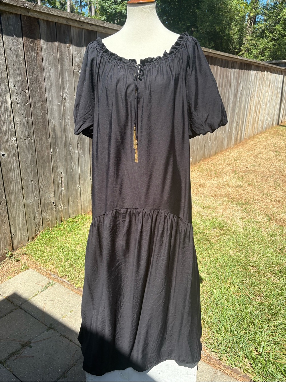 H&M Black Maxi Peasant Dress with Tassel Tie
